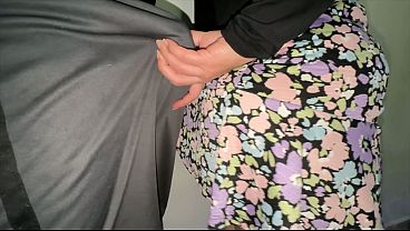 She grabs the penis of a stranger with a huge erection.