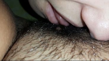 I press her head closer to my hairy pussy with my hand so I can cum harder