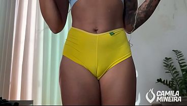 Stepmother wears tiny shorts! Shorts showing the outline of her pussy!