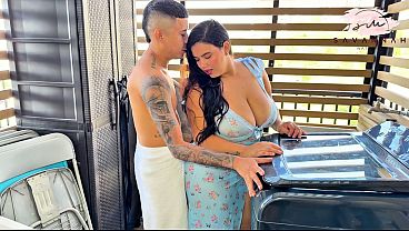 Hot Stepmother Riding her Stepson’s cock in the Backyard – Savannah Watson
